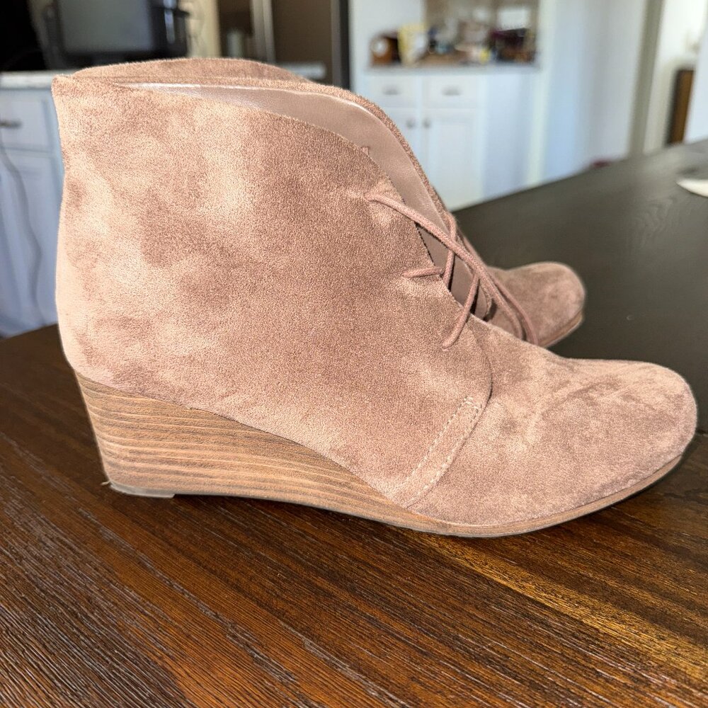 Dr Scholls Boots Womens 8W MED Dakota Wedge Ankle Booties Brown Fabric Lace Up